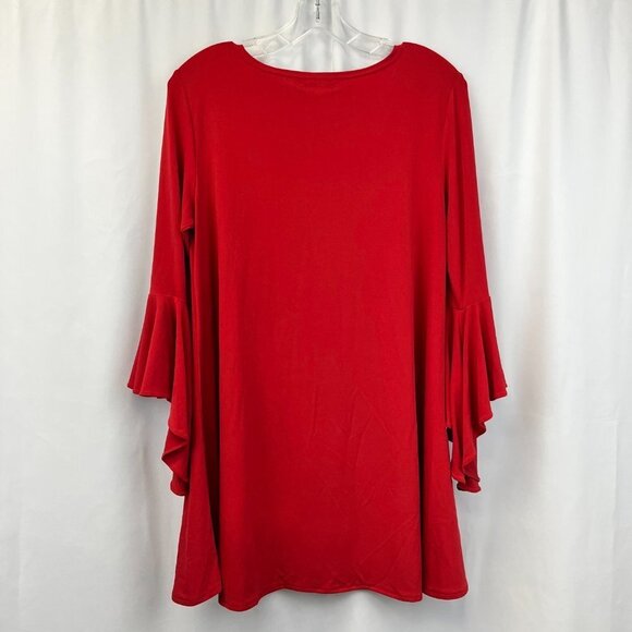 Alfani Womens Red Ruffle Bell Sleeve Round Neck Pullover Blouse Top Size Small - Picture 2 of 8